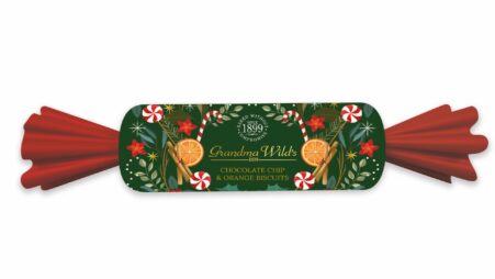 Grandma Wild's Christmas Candy Cane Cracker Tin, Choc Chip  & Orange Shortbread  5.29oz (150g) (Holiday Pre-Order ONLY)