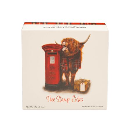 Gardiners Highland Cow Stamp Licks Carton, w/ Clotted Cream Fudge 6.0oz (170g) (Holiday Pre-Order ONLY)