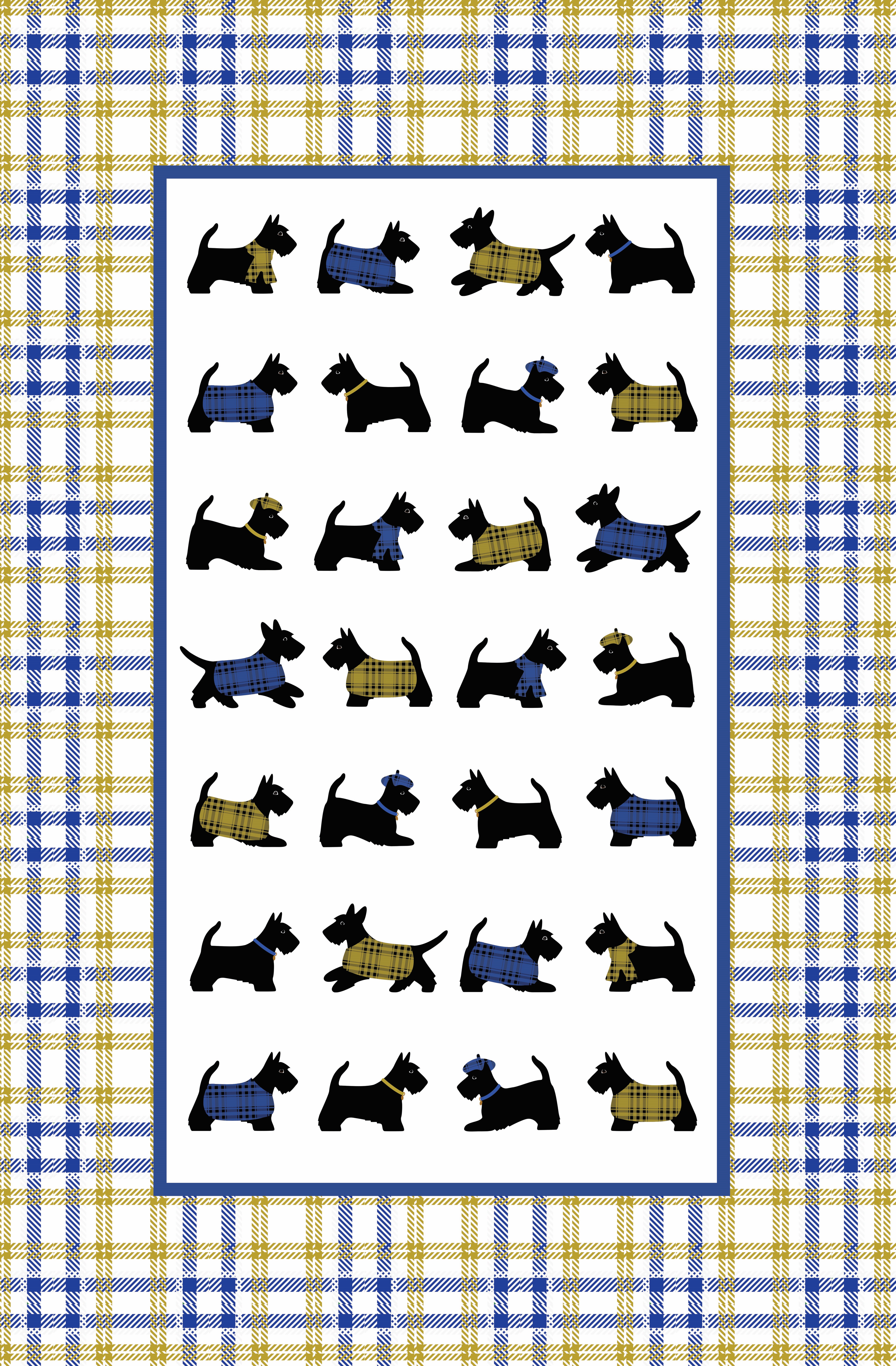 Gold & Blue Scottie Dogs Tea Towel (Holiday Pre-Order ONLY)